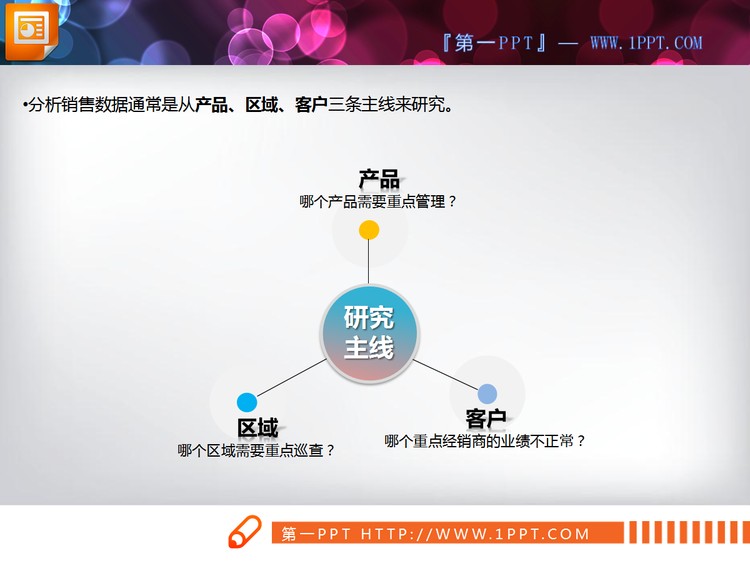 简单的一分三扩散关系PPT图表模板