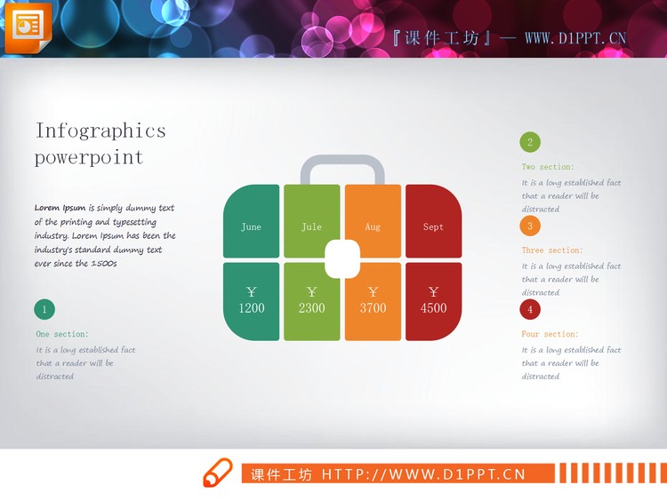 三套手提箱样式的组合关系PPT图表