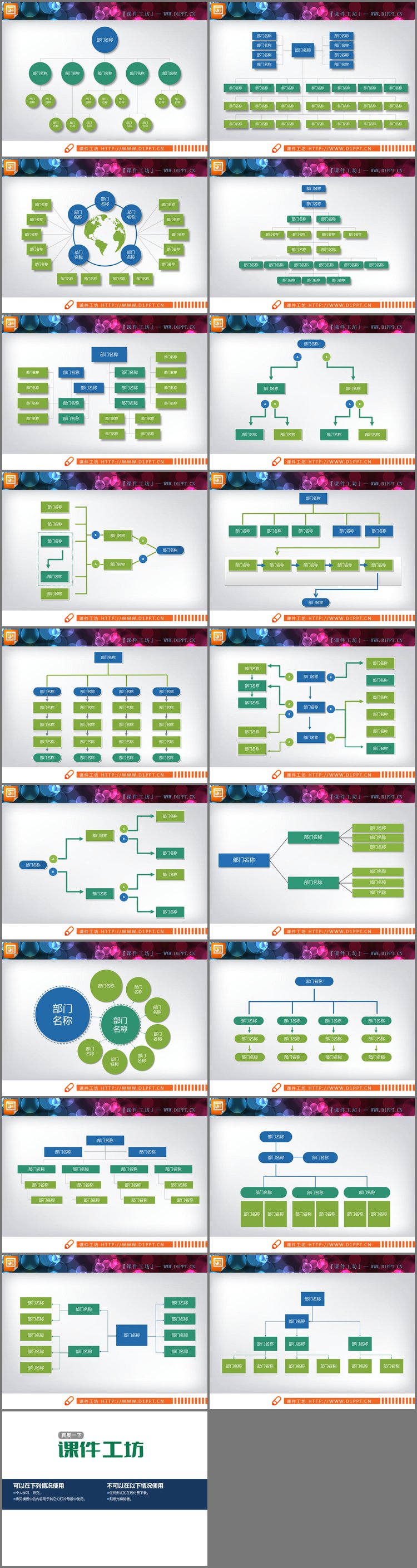 PPT模板-18张常用PPT组织结构图