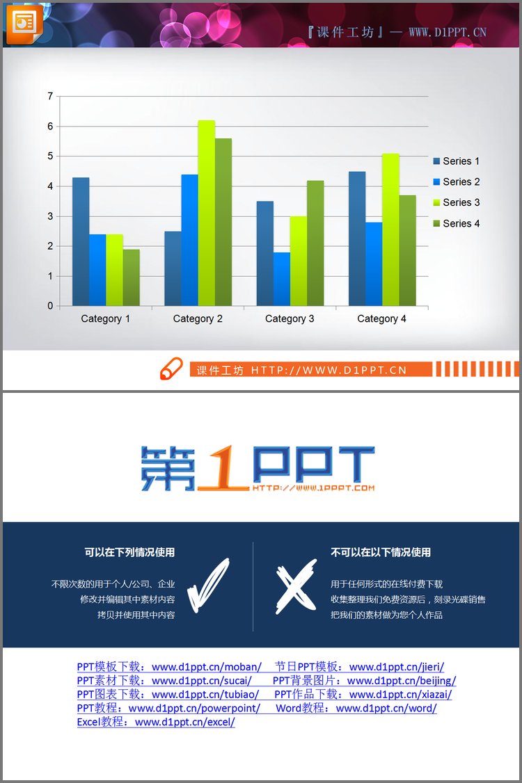 PPT模板-四部分数据对比分析PPT柱状图素材下载