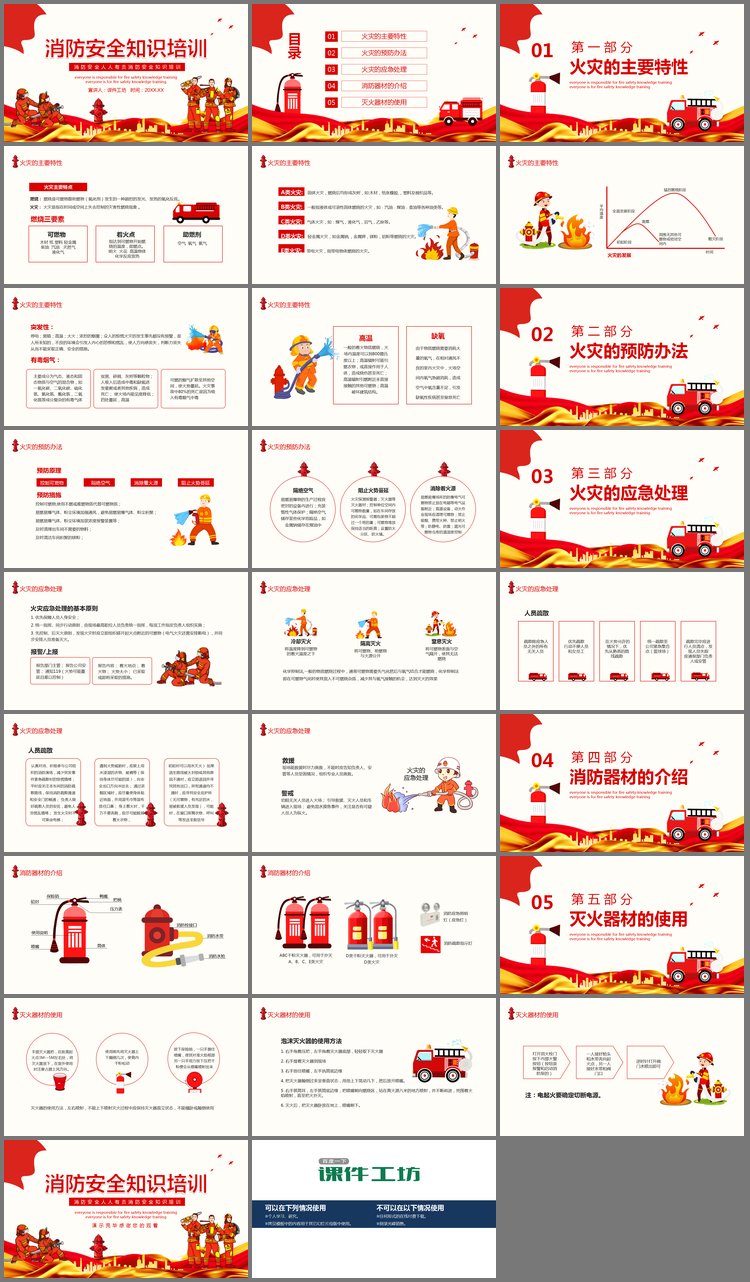 PPT模板-消防员救火背景的消防安全知识培训PPT下载