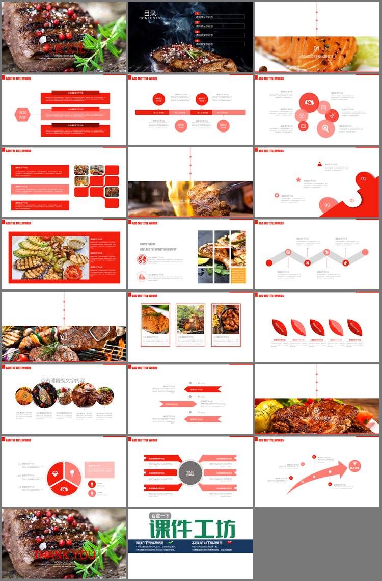 PPT模板-黑椒牛肉烤肉背景的美食PowerPoint模板