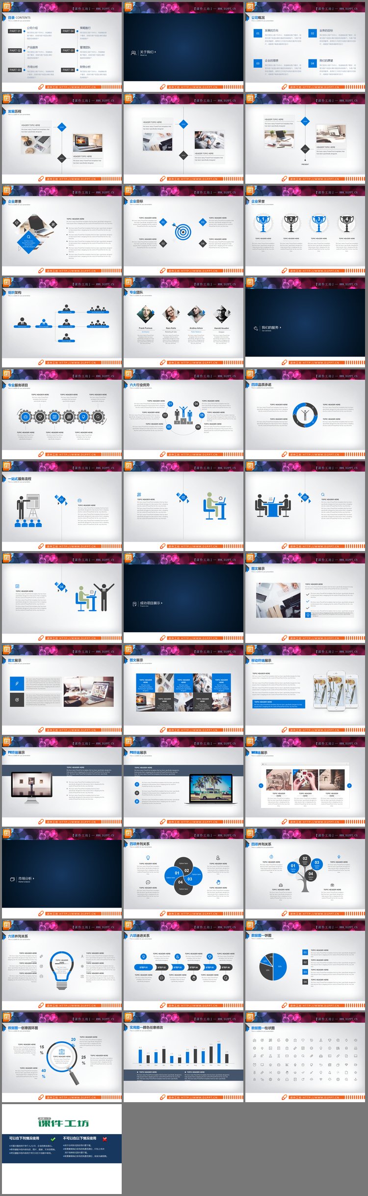 PPT模板-欧美蓝灰扁平化企业简介PPT图表大全
