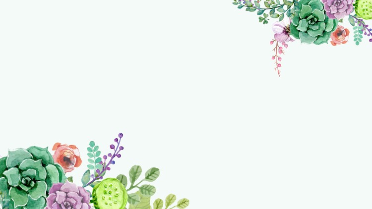清新水彩风格植物花卉PPT背景图片