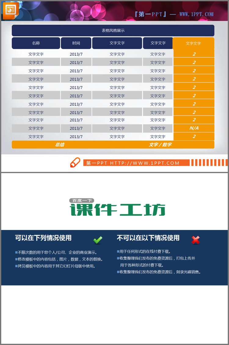 PPT模板-一份实用且常有的PPT数据表格模板