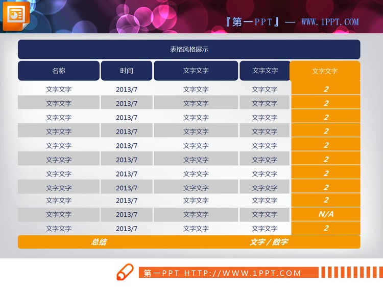 一份实用且常有的PPT数据表格模板