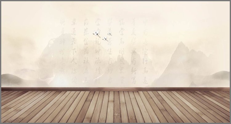 PPT模板-水墨画木板PPT背景图片