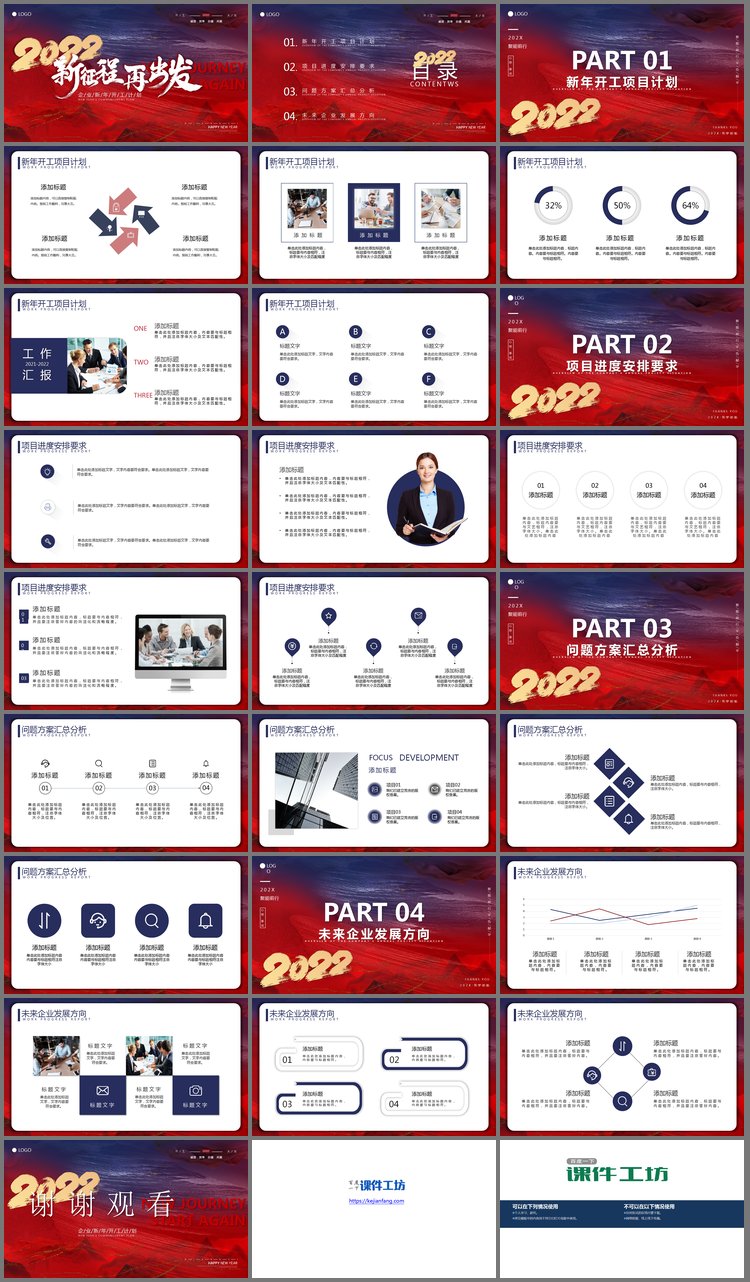 PPT模板-《2022新征程再出发》公司开工大吉项目计划PPT模板