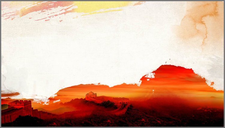 PPT模板-墨迹渲染长城PPT背景图片