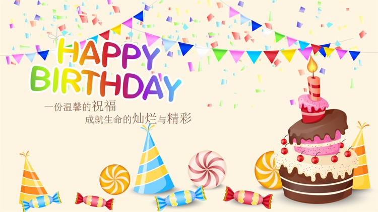 彩色卡通Happy Birthday，生日快乐PPT模...