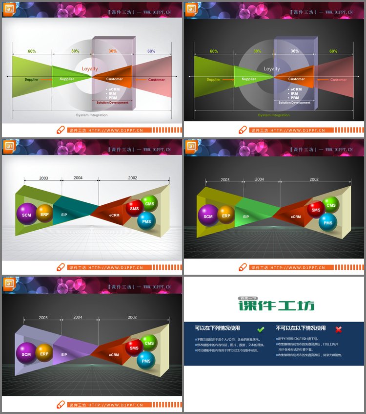 PPT模板-彩色交叉冲突关系图PPT图表下载