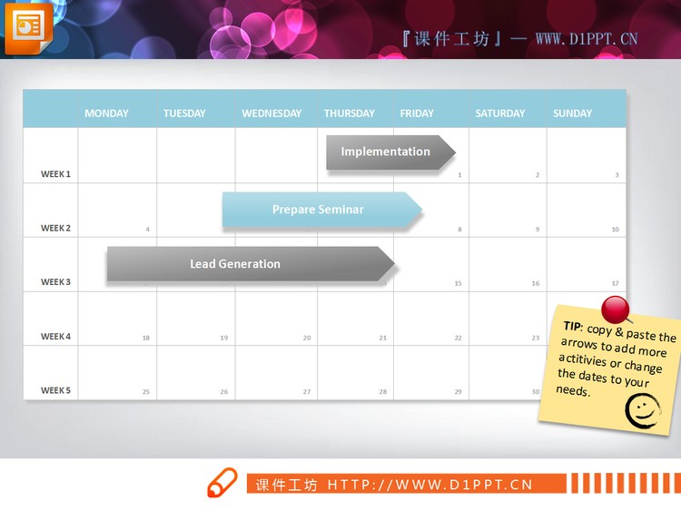 淡雅商务配色的甘特图PPT图表下载