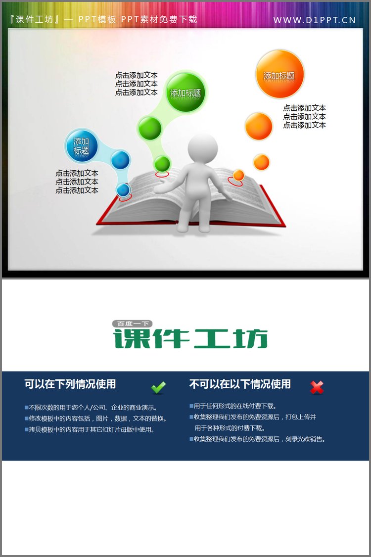 PPT模板-精美的3d白色小人读书PPT小插图素材