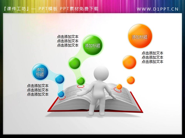 精美的3d白色小人读书PPT小插图素材