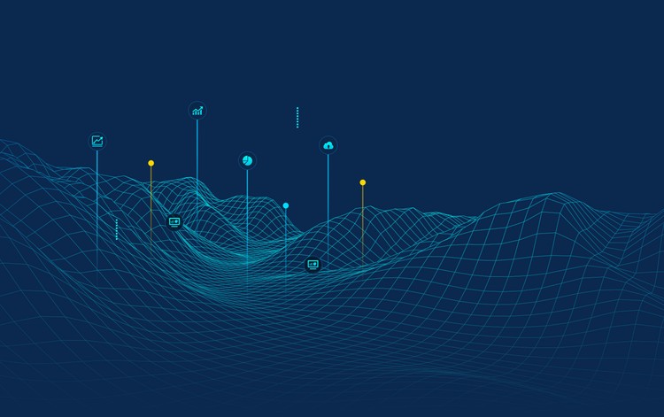 蓝色虚拟空间线条PPT背景图片