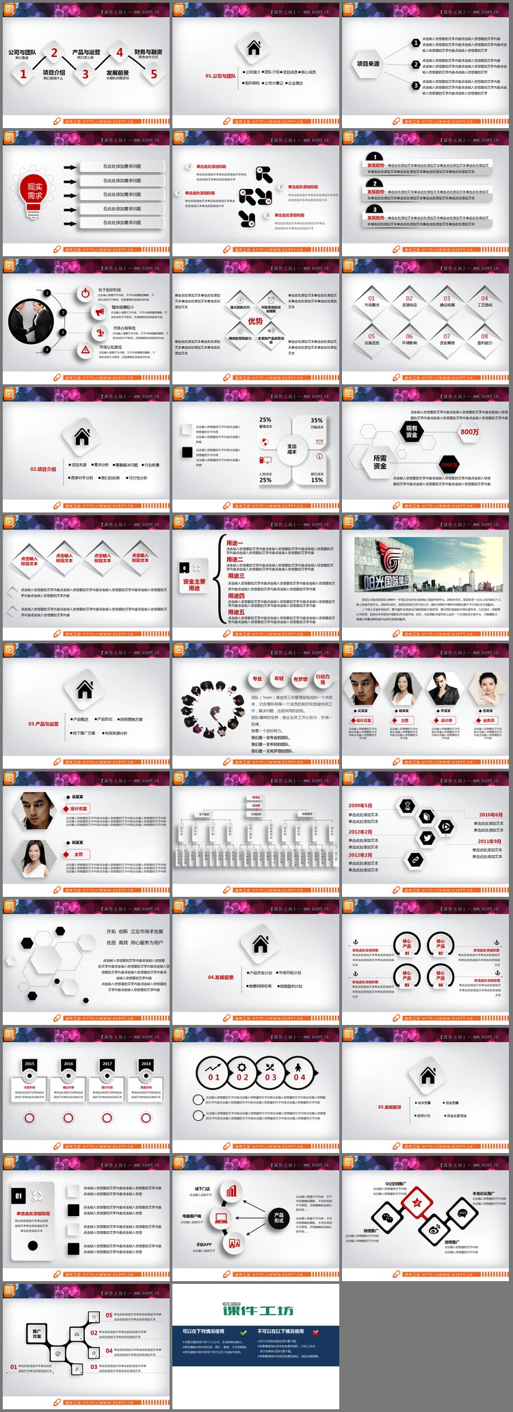 PPT模板-红黑微立体商业融资计划书PPT图表大全