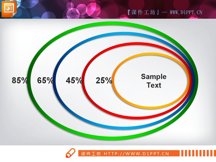 彩色圆环包含层级关系幻灯片图表