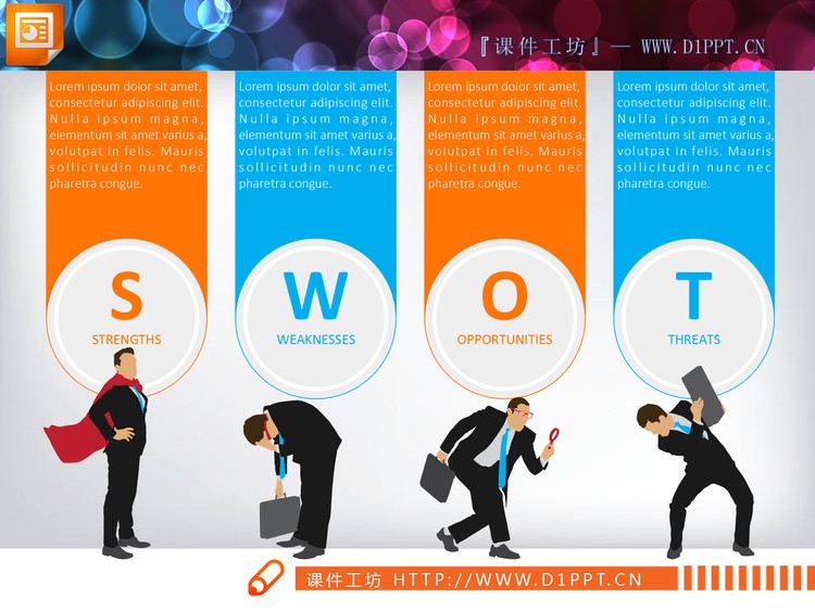 人物剪影装饰的swot分析说明图