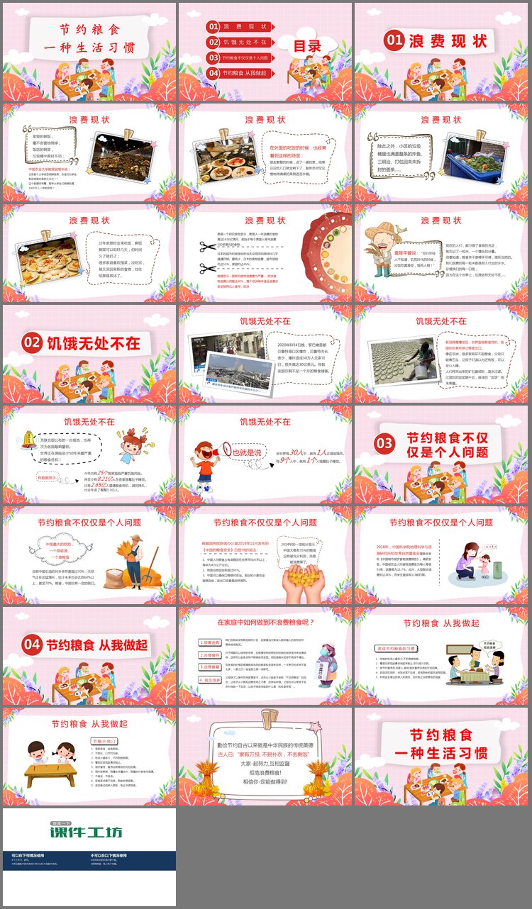 PPT模板-卡通风节约粮食一种生活习惯PPT下载