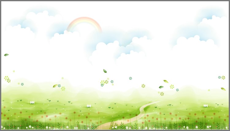 PPT模板-清新草地白云彩虹卡通PPT背景图片