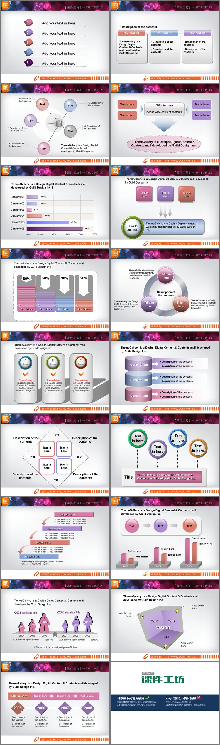 PPT模板-一套粉色女性风格的幻灯片图表打包下载