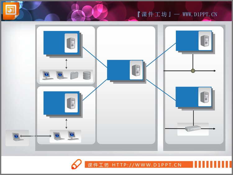 PPT模板-it系统集成网络布局PPT架构图素材
