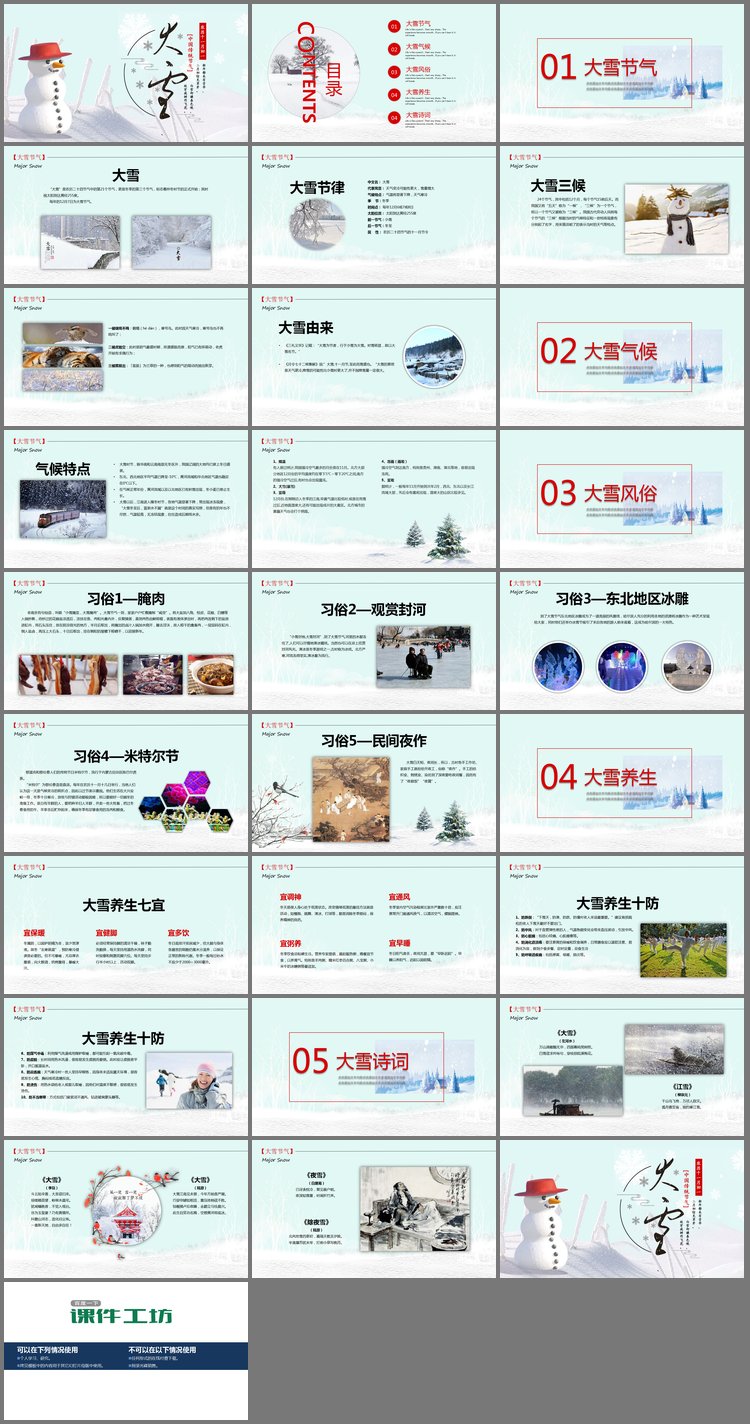 PPT模板-冬季雪人背景的大雪节气介绍PPT模板