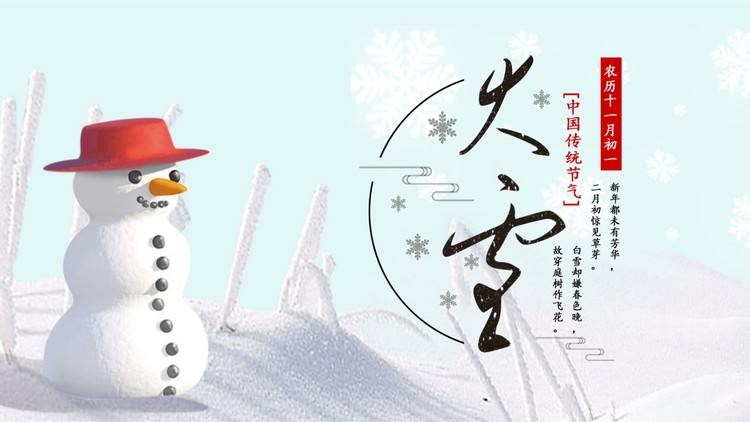 冬季雪人背景的大雪节气介绍PPT模板