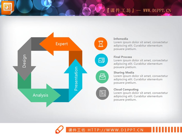 四项箭头方形循环关系PPT图表