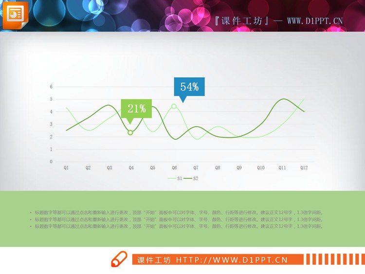 四色实用PPT曲线图