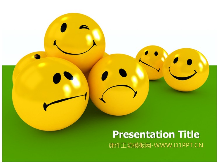可爱3d圆球可爱表情背景的卡通幻灯片模板