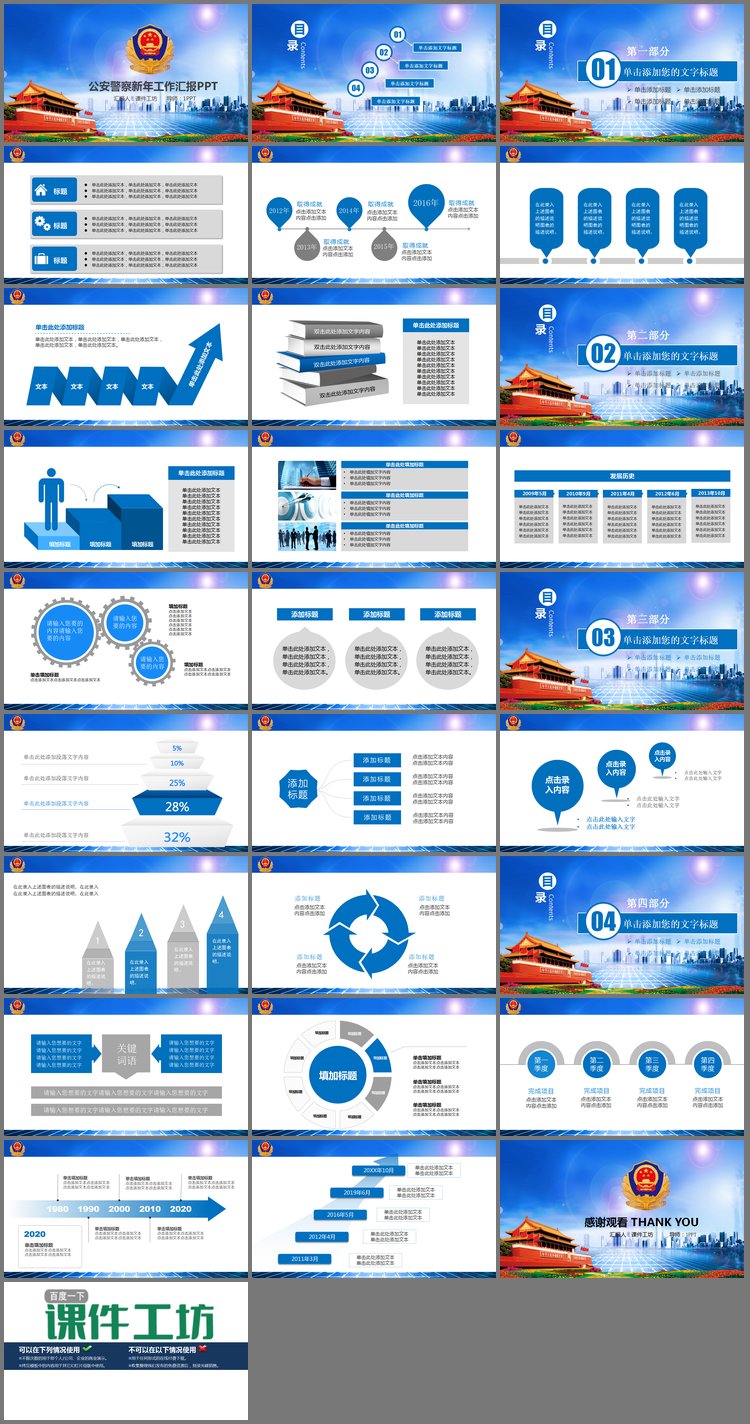 PPT模板-天安门警徽背景的公安警察工作汇报PPT模板