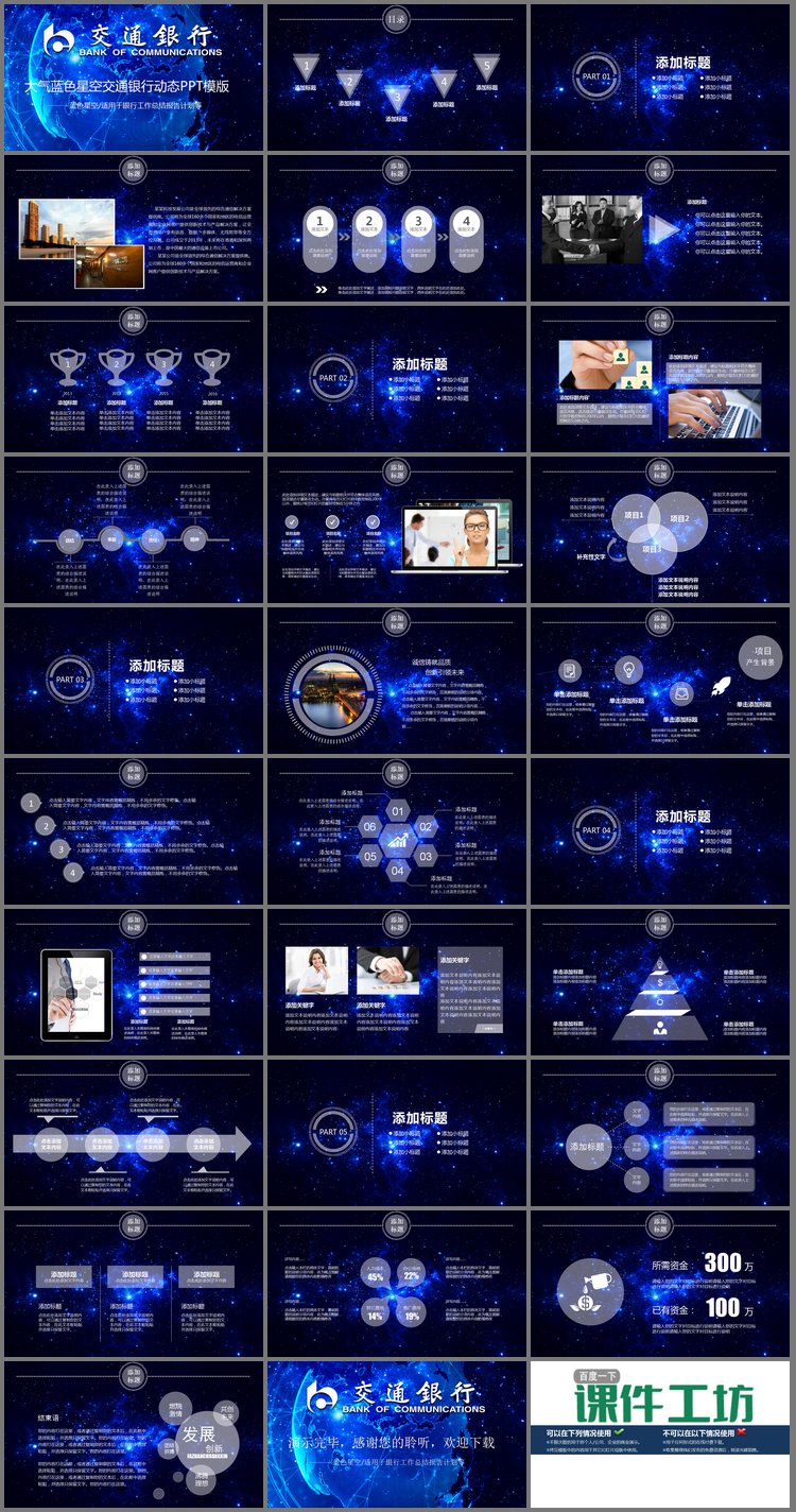 PPT模板-大气蓝色交通银行工作总结汇报PPT模板