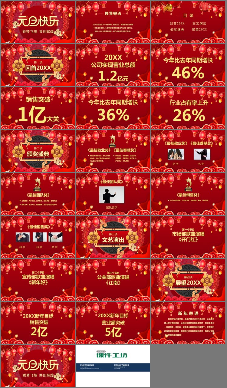 PPT模板-灯笼鞭炮背景的元旦快乐PPT模板