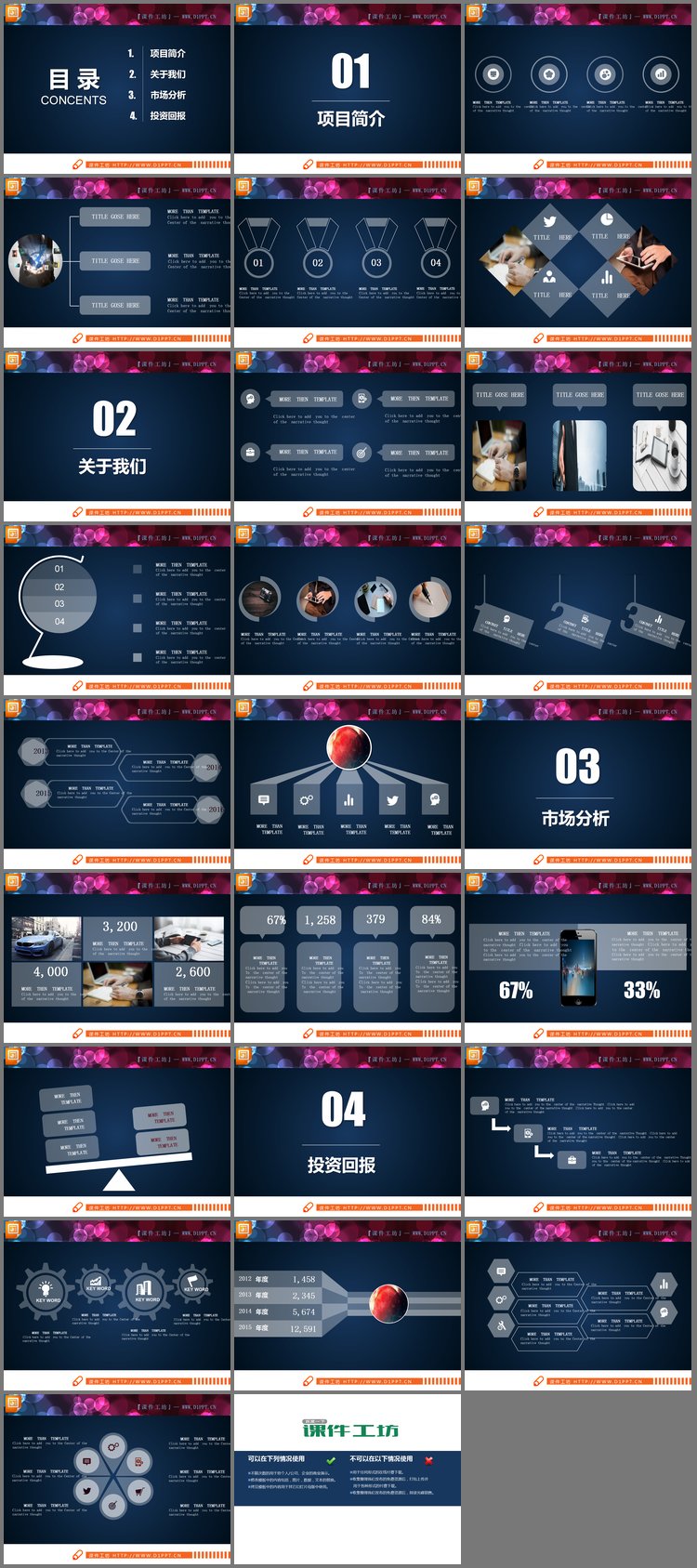 PPT模板-白色半透明商业融资计划书PPT图表大全