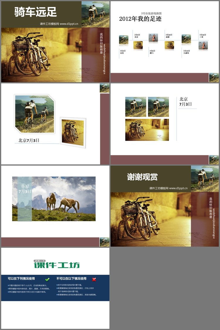 PPT模板-骑行者旅行相册PowerPoint模板下载