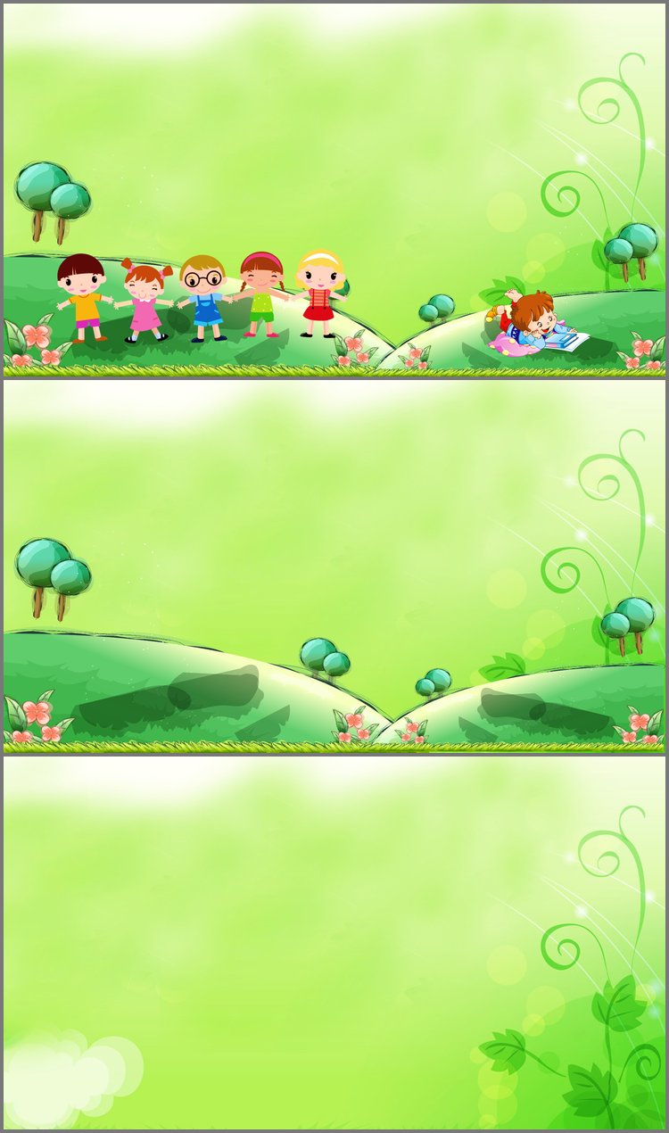PPT模板-三张绿色卡通PPT背景图片