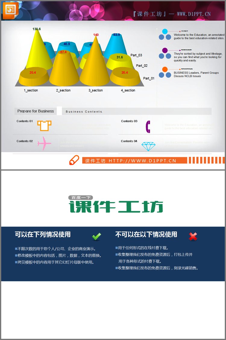 PPT模板-国外3D立体柱状图锥形图PPT图表下载