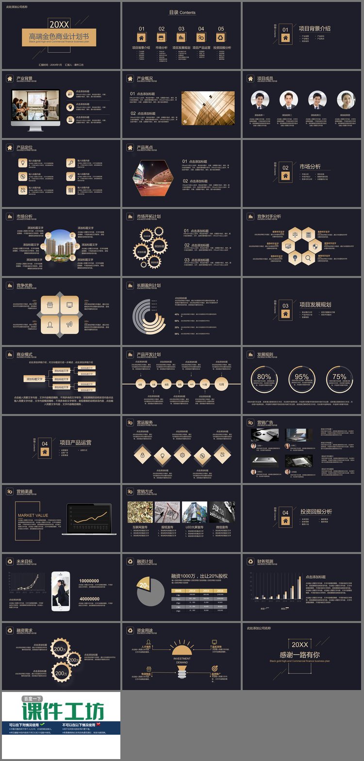 PPT模板-精致黑金风格商业融资计划书PPT模板