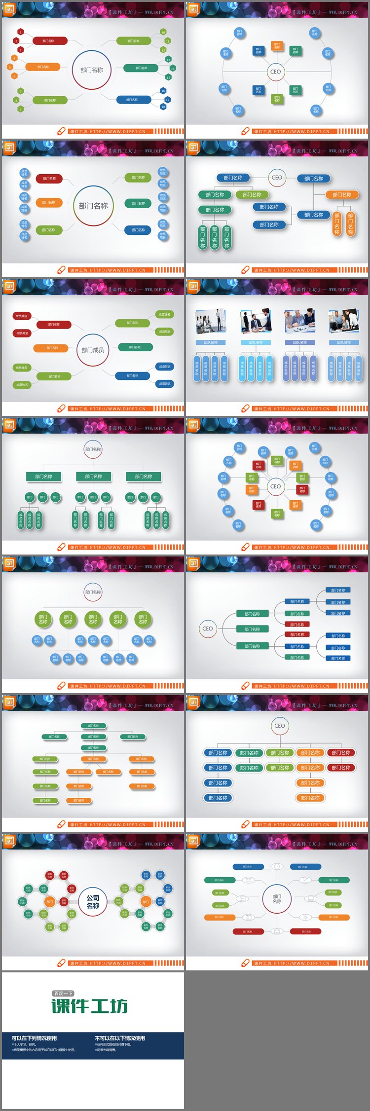 PPT模板-14张企业公司组织结构图PPT图表