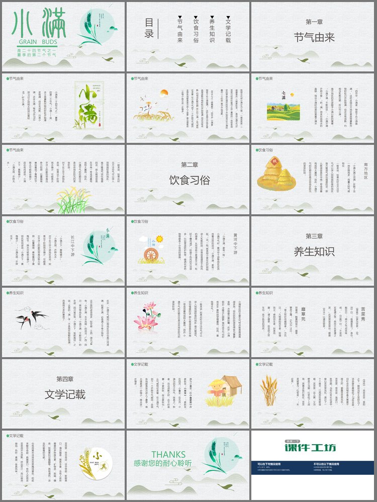 PPT模板-粗糙布纹背景的小满节气介绍PPT模板