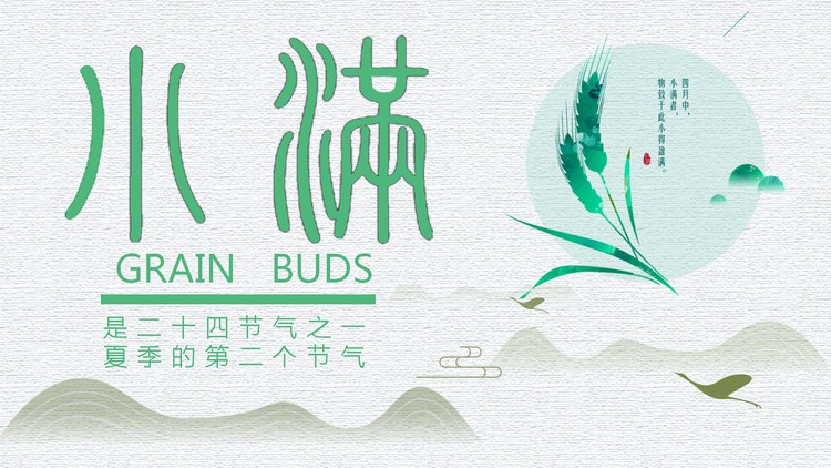 粗糙布纹背景的小满节气介绍PPT模板