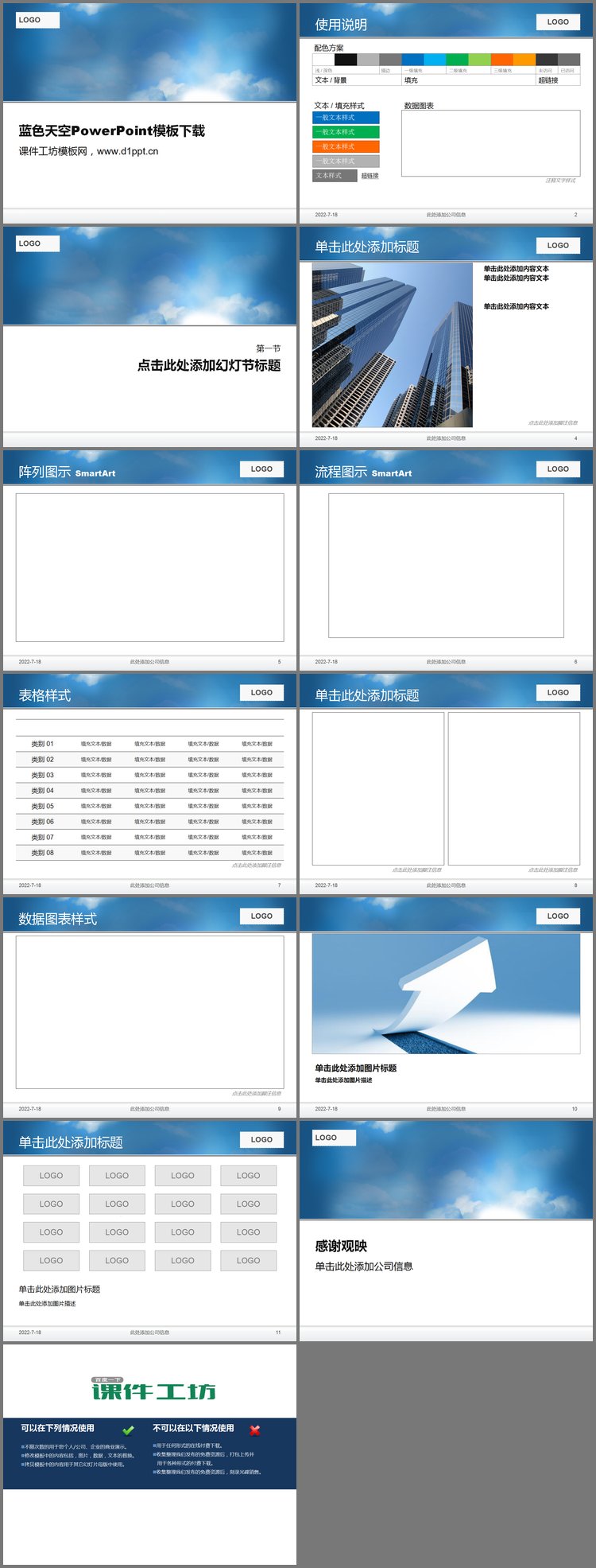 PPT模板-蓝色天空自然风景幻灯片模板下载