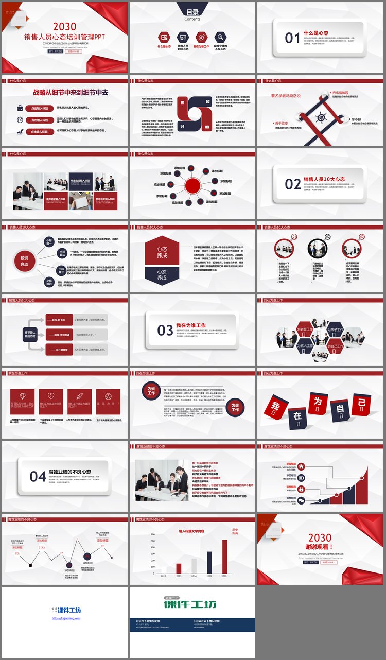 PPT模板-红色低平面多边形销售人员心态管理培训PPT下载