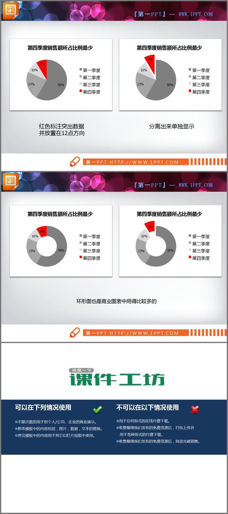 PPT模板-两张幻灯片饼状图素材下载