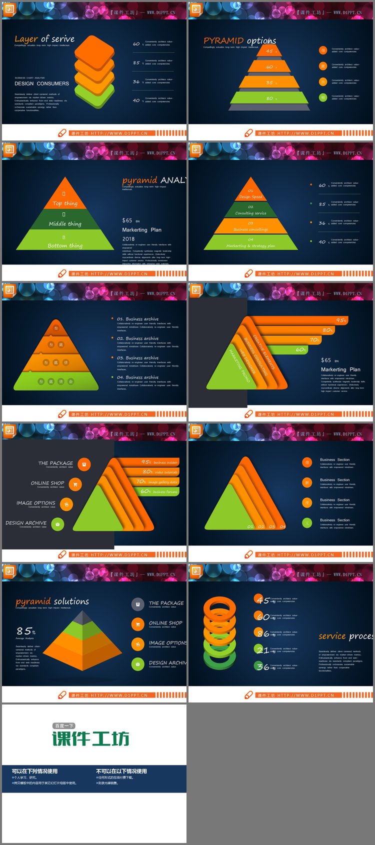 PPT模板-10张金字塔形层级关系PPT图表