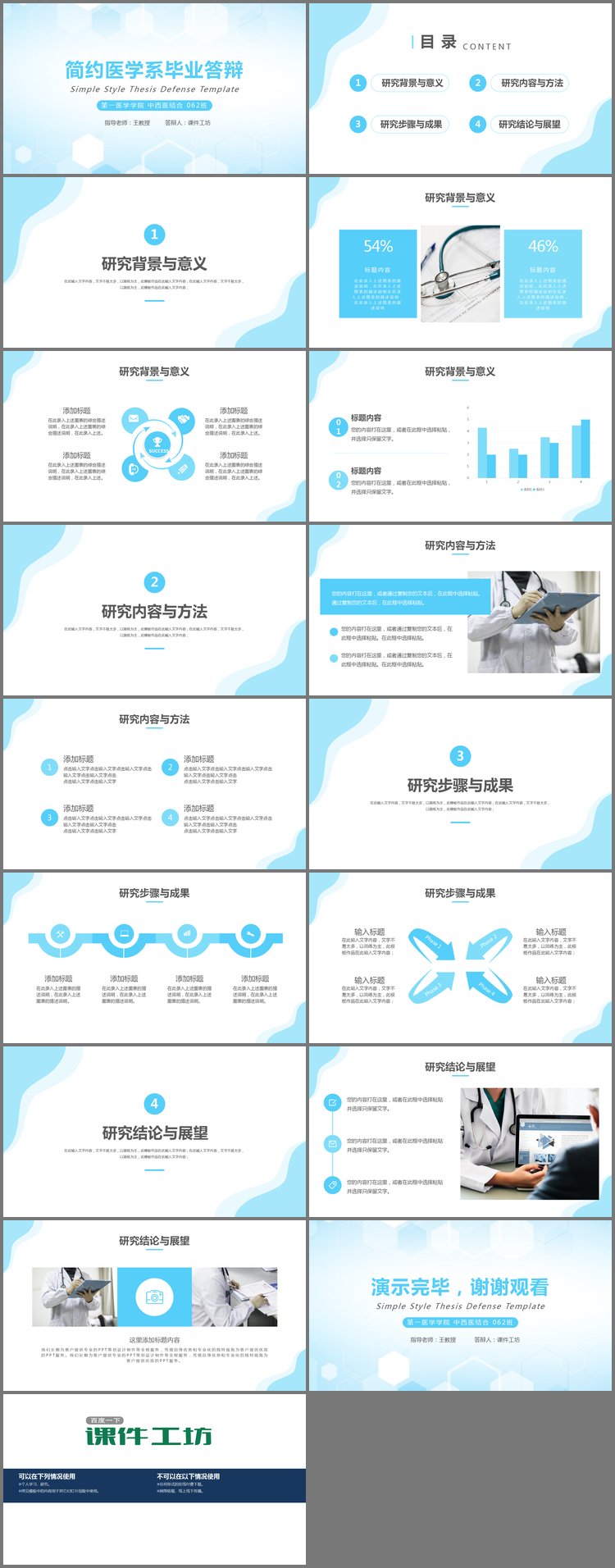 PPT模板-蓝色简约医疗医学专业毕业答辩PPT模板