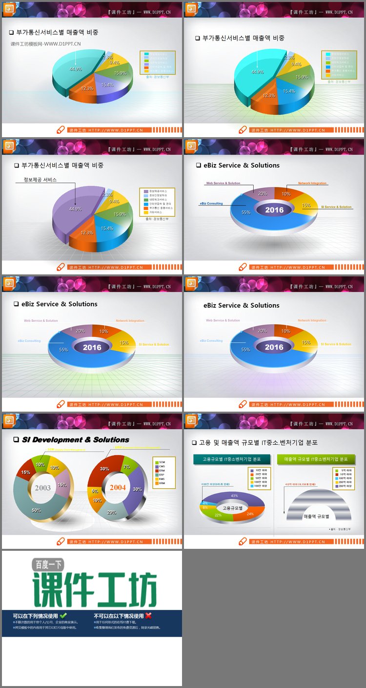PPT模板-彩色饼形PPT图表下载
