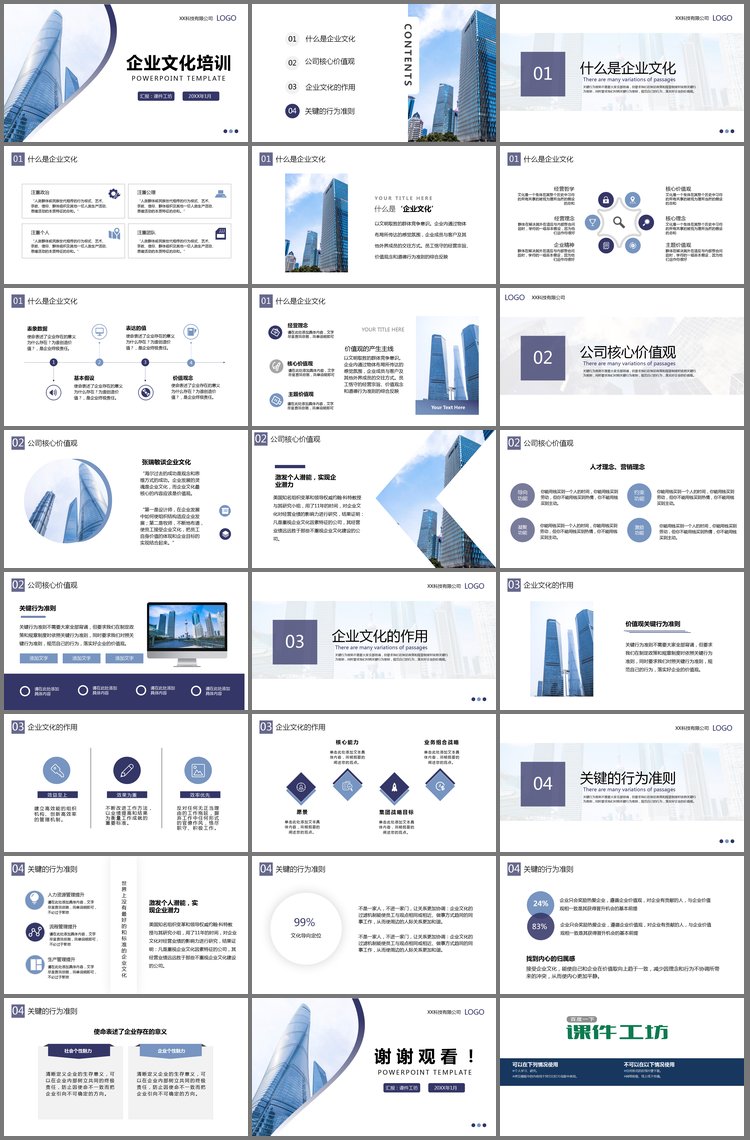PPT模板-蓝色简约企业文化培训PPT模板下载