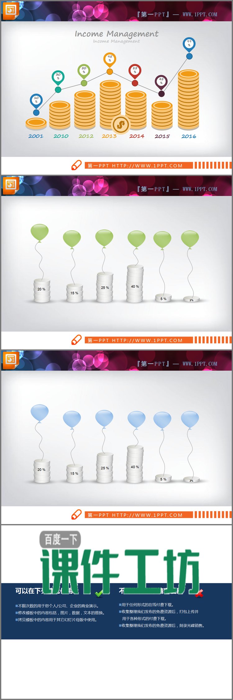 PPT模板-金币银币元素PPT柱状图